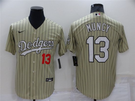 Los Angeles Dodgers #13 Max Muncy Gold Pinstripe Cool Base Jersey