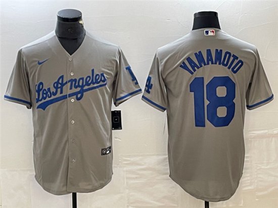Los Angeles Dodgers #18 Yoshinobu Yamamoto Gray Cool Base Jersey