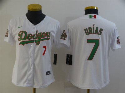 Women's Los Angeles Dodgers #7 Julio Urias White Mexico Flag Themed World Series Jersey