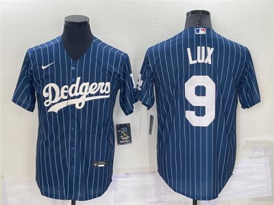 Los Angeles Dodgers #9 Gavin Lux Blue Pinstripe Cool Base Jersey