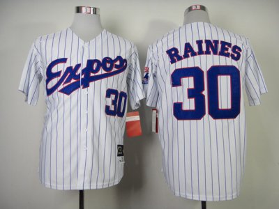 Montreal Expos #30 Tim Raines White Stripe Throwback Jersey