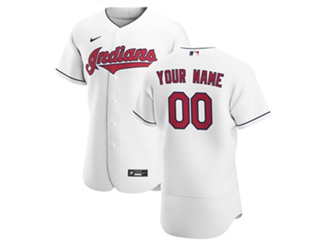 Cleveland Indians Custom #00 Home White Flex Base Jersey - Click Image to Close