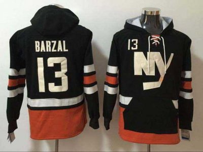 New York Islanders #13 Mathew Barzal White One Front Pocket Hoodie Jersey