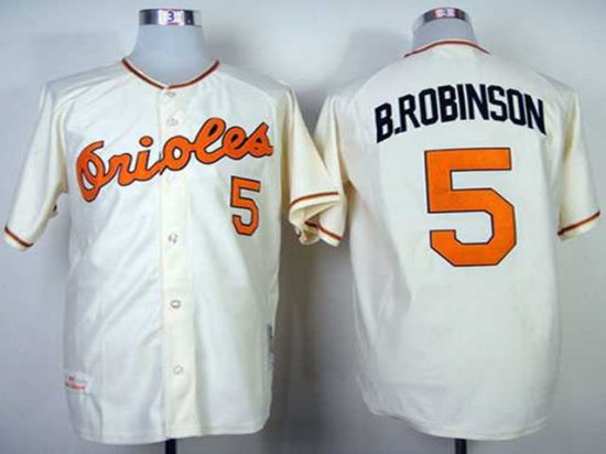 Baltimore Orioles #5 Brooks Robinson Throwback Cream Jersey