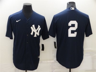 New York Yankees #2 Derek Jeter Navy Without Name Cool Base Jersey