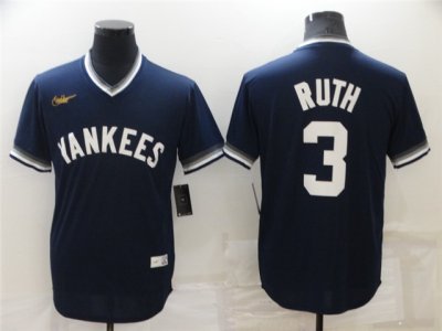New York Yankees #3 Babe Ruth Navy Cooperstown Collection Cool Base Jersey