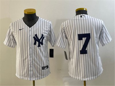 Youth New York Yankees #7 Mickey Mantle White without Name Cool Base Jersey