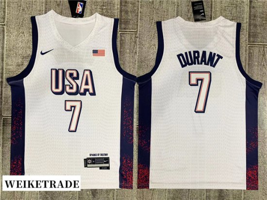 2024 Olympic Team USA #7 Kevin Durant White Basketball Jersey