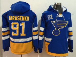 St.louis Blues #91 Vladimir Tarasenko Blue One Front Pocket Hoodie Jersey