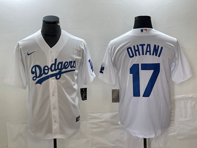 Los Angeles Dodgers #17 Shohei Ohtani White Cool Base Jersey - Click Image to Close