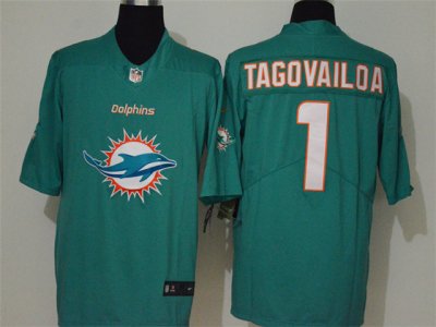 Miami Dolphins #1 Tua Tagovailoa Aqua Team Big Logo Vapor Limited Jersey