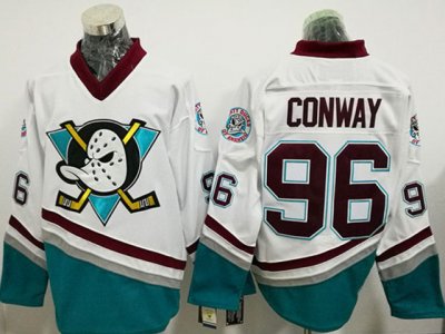 Anaheim Mighty Ducks #96 Charlie Conway White Throwback Jersey