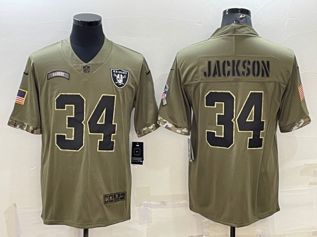 Las Vegas Raiders #34 Bo Jackson 2022 Olive Salute To Service Limited Jersey - Click Image to Close