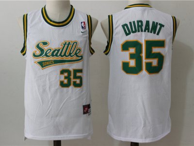 Seattle SuperSonics #35 Kevin Durant Throwback White Jersey