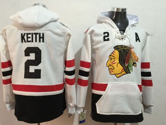 Chicago Blackhawks #2 Duncan Keith White One Front Pocket Hoodie Jersey