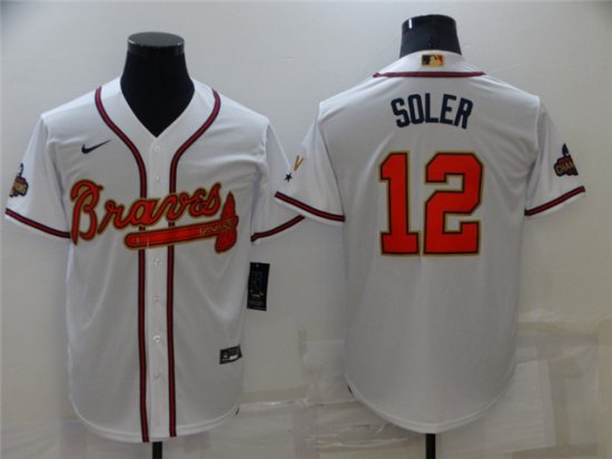 Atlanta Braves #12 Jorge Soler White 2022 Gold Program Cool Base Jersey