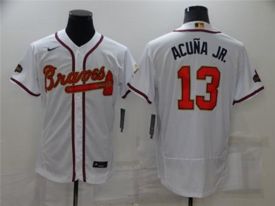 Atlanta Braves #13 Ronald Acuna Jr. White 2022 Gold Program Flex Base Jersey