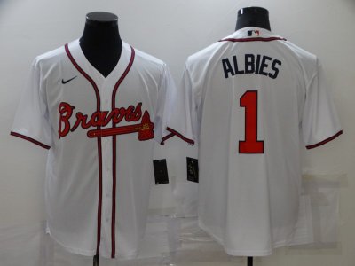 Atlanta Braves #1 Ozzie Albies White Cool Base Jersey