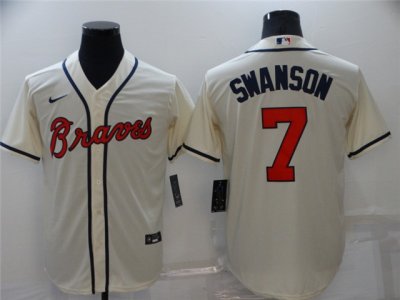 Atlanta Braves #7 Dansby Swanson Cream Cool Base Jersey