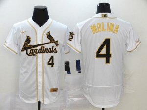 St. Louis Cardinals #4 Yadier Molina White Gold Flex Base Jersey