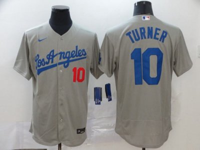 Los Angeles Dodgers #10 Justin Turner Gray Flex Base Jersey