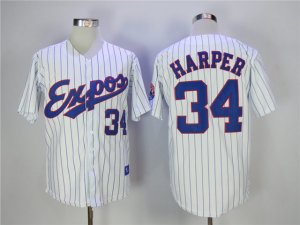 Montreal Expos #34 Bryce Harper White Pinstripe Throwback Jersey