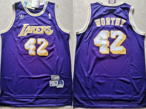 Los Angeles Lakers #42 James Worthy Purple Hardwood Classics Swingman Jersey