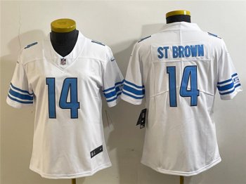 Womens Detroit Lions #14 Amon-Ra St. Brown White Vapor Limited Jersey