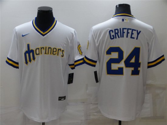 Seattle Mariners #24 Ken Griffey Jr. White Cooperstown Cool Base Jersey