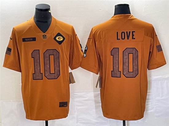 Green Bay Packers #10 Jordan Love 2023 Brown Salute To Service Limited Jersey