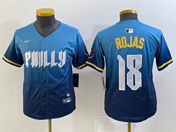 Youth Philadelphia Phillies #18 Johan Rojas Blue 2024 City Connect Limited Jersey