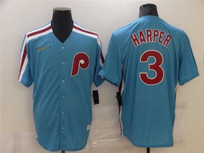 Philadelphia Phillies #3 Bryce Harper Light Blue Cooperstown Collection Cool Base Jersey