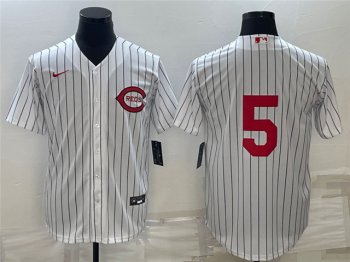 Cincinnati Reds #5 Johnny Bench Vintage White Pinstripe Jersey