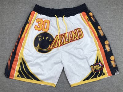 Golden State Warriors Oakland 30 Curry White 2022 NBA Finals Patch Basketball Shorts