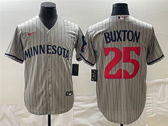 Minnesota Twins #25 Byron Buxton 2023 Gray Pinstripe Cool Base Jersey