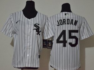 Women's Chicago White Sox #45 Michael Jordan White Pinstripe 2020 Cool Base Jersey