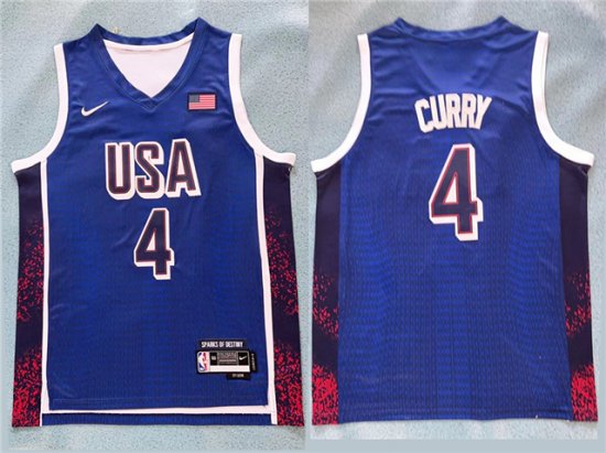 2024 Olympic Team USA #4 Stephen Curry Blue Basketball Jersey