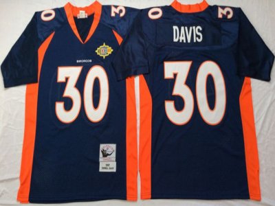 Denver Broncos #30 Terrell Davis 1997 Blue Throwback Jersey