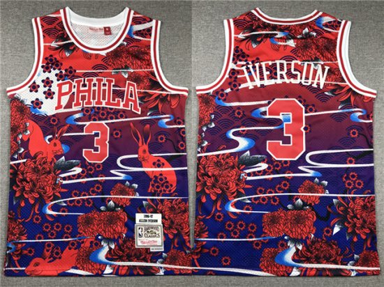 Philadelphia 76ers #3 Allen Iverson Year Of the Rabbit Red Hardwood Classics Jersey