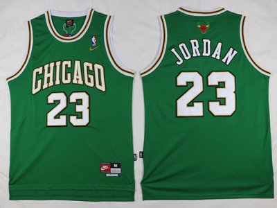 Chicago Bulls #23 Michael Jordan Green White Letter Throwback Jersey