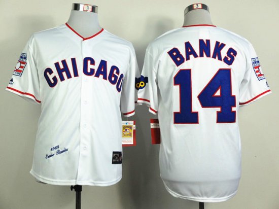 Chicago Cubs #14 Ernie Banks 1968 Throwback White Jersey