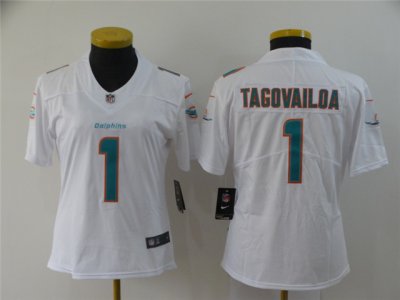 Women's Miami Dolphins #1 Tua Tagovailoa White Vapor Limited Jersey
