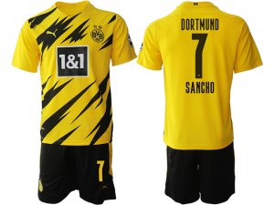 20/21 Borussia Dortmund #7 Jadon Sancho Home Yellow Short Sleeve Soccer Jersey