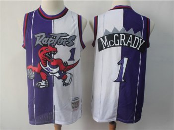 Toronto Raptors #1 Tracy McGrady 1998-99 Purple White Split Hardwood Classics Jersey