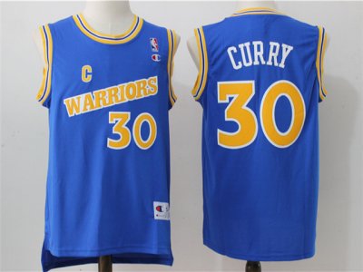 Golden State Warriors #30 Stephen Curry Throwback Blue Jersey
