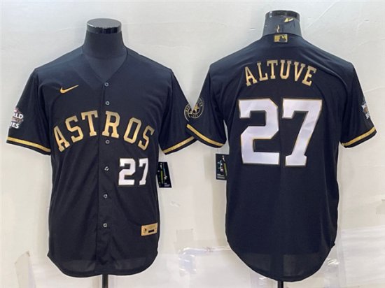 Houston Astros #27 Jose Altuve Black Gold w/World Series Patch Jersey