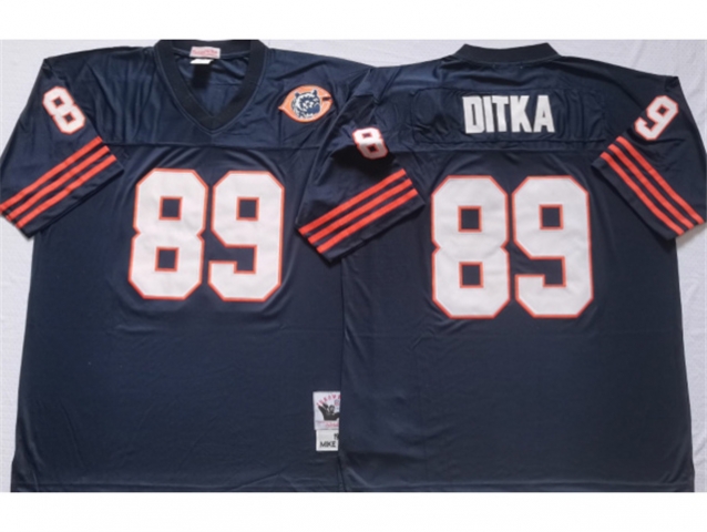 Chicago Bears #89 Mike Ditka Throwback Navy Blue Jersey with Bear Patch - Click Image to Close