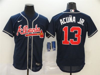 Atlanta Braves #13 Ronald Acuna Jr. Navy Flex Base Jersey