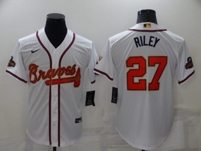 Atlanta Braves #27 Austin Riley White 2022 Gold Program Cool Base Jersey - Click Image to Close