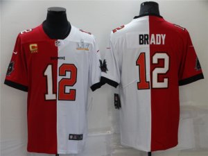 Tampa Bay Buccaneers #12 Tom Brady Split Red/White Super Bowl LV Vapor Limited Jersey